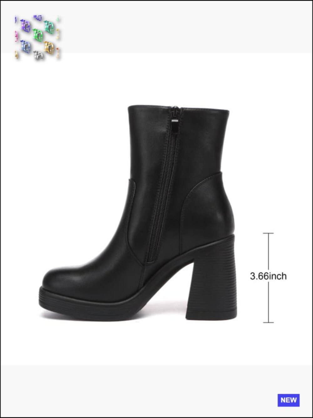 Platform Gogo Ankle Boots Square Toe Chunky Block Heel Zipper Side - Picture 4 of 7